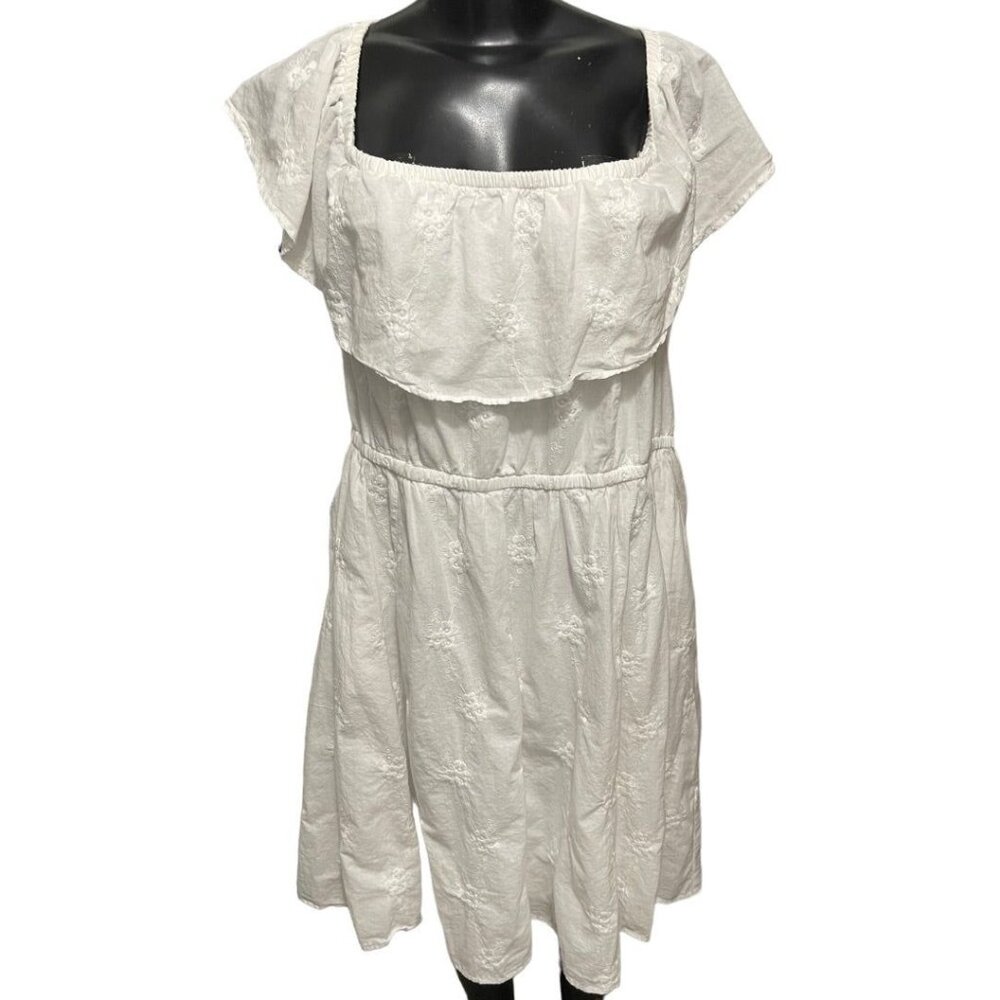 3X Torrid (22/24) White Summer Off Shoulder Dress Embroidered Boho Style Pockets